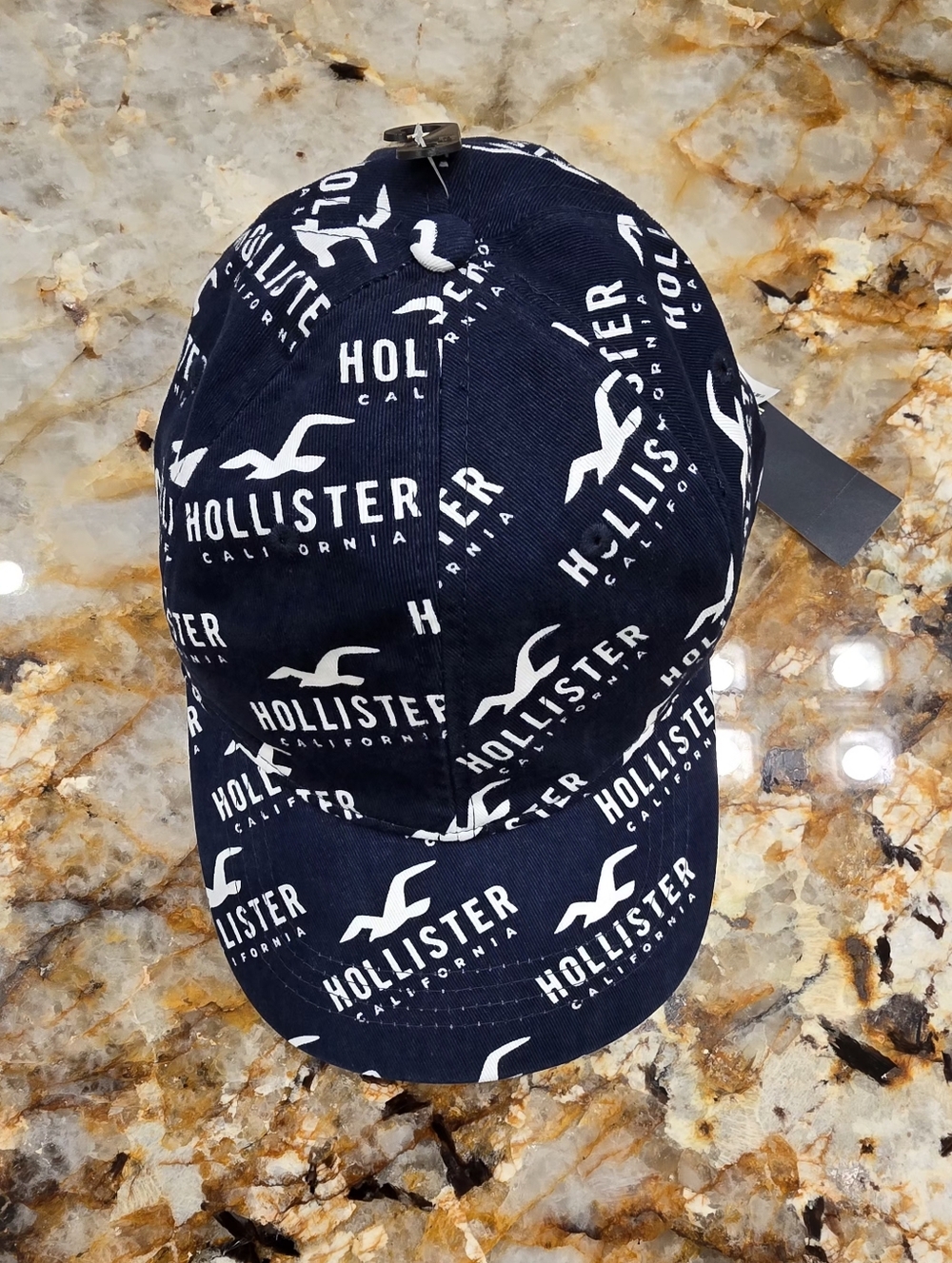 Hollister California All Over Print blue cotton adjustable baseball cap hat NWT